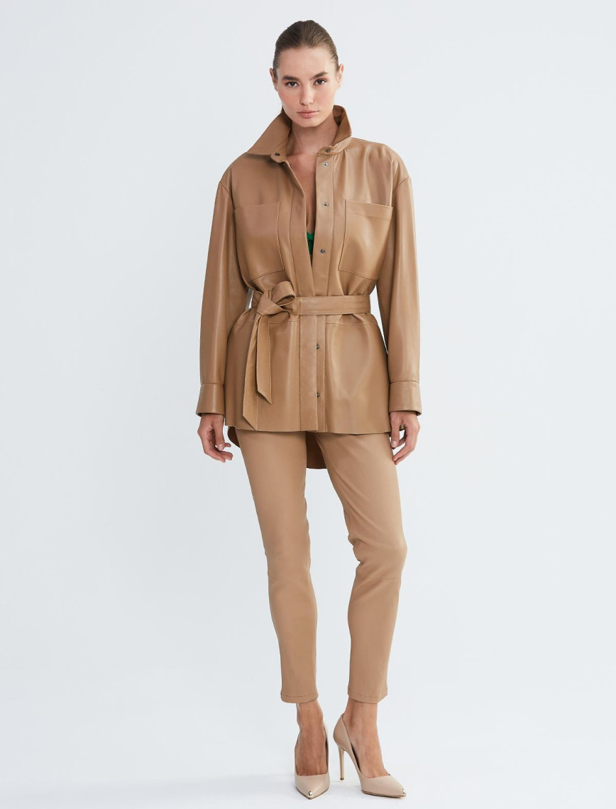 Valmenti Kadın Bej Hakiki Deri Deri Gömlek Valmenti Kadın Bej Hakiki Deri Deri Gömlek