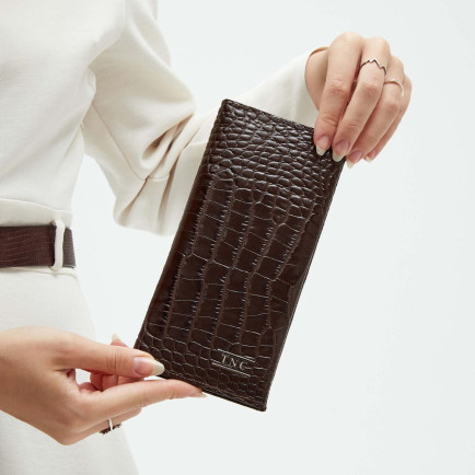 Tamer Tanca Erkek Hakiki Deri Kahverengi Kroko Cüzdan Cuzdan