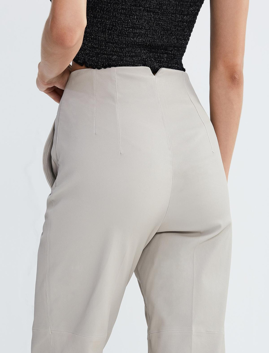 Valmenti Kadın Kırık Beyaz Hakiki Deri Pantolon Deri Pantalon