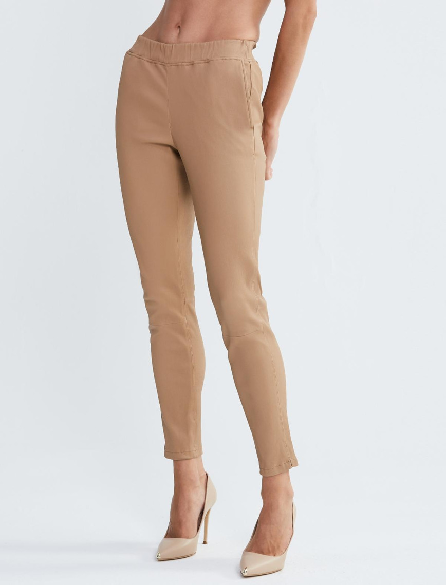 Valmenti Kadın Bej Hakiki Deri Pantolon Deri Pantalon