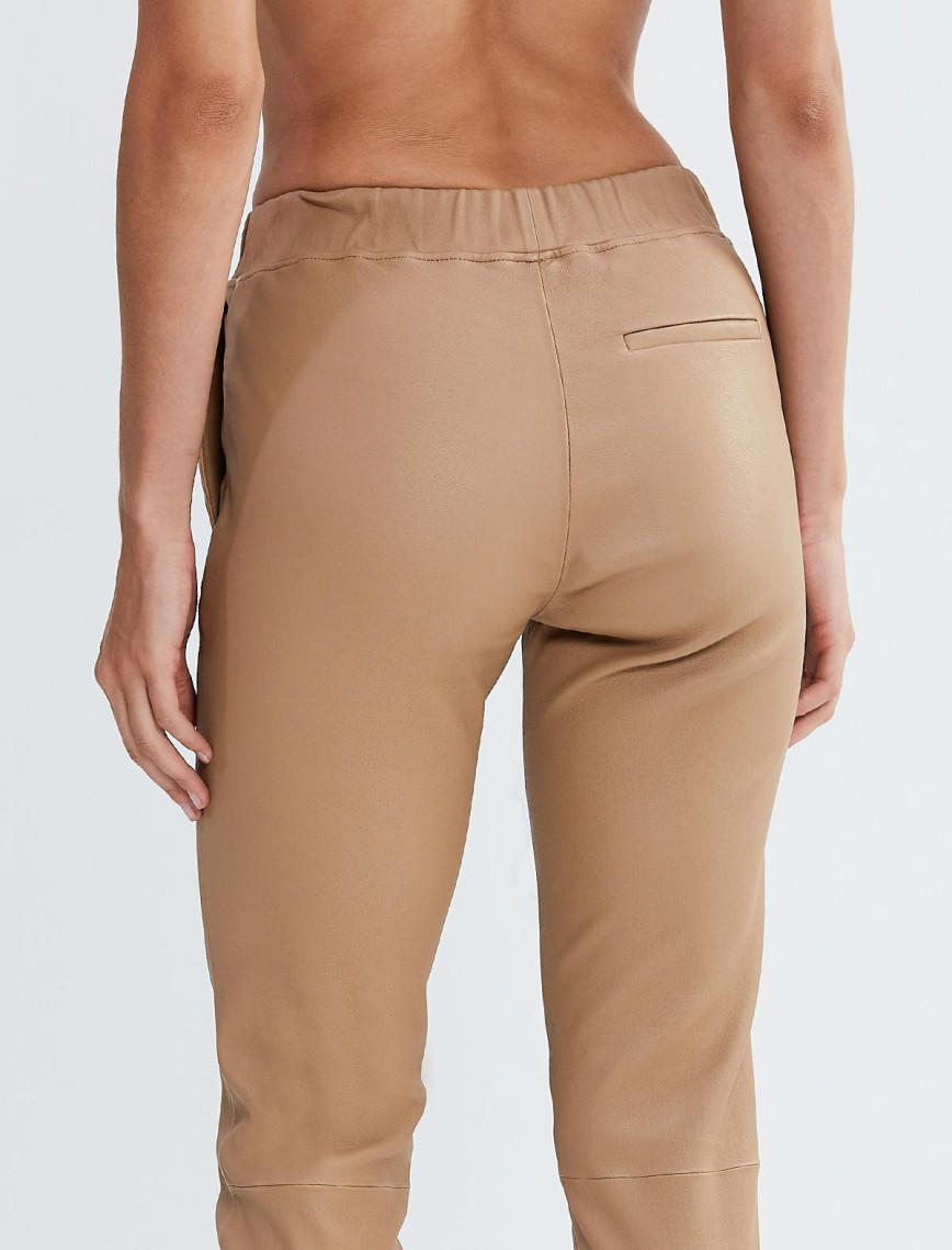 Valmenti Kadın Bej Hakiki Deri Pantolon Deri Pantalon