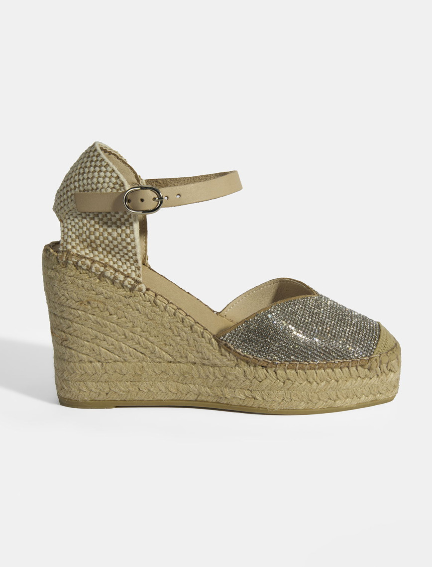 Bej Kadın Toka Aksesuarlı Taş Detaylı Dolgu Topuklu Süet Espadril Bej Kadın Toka Aksesuarlı Taş Detaylı Dolgu Topuklu Süet Espadril