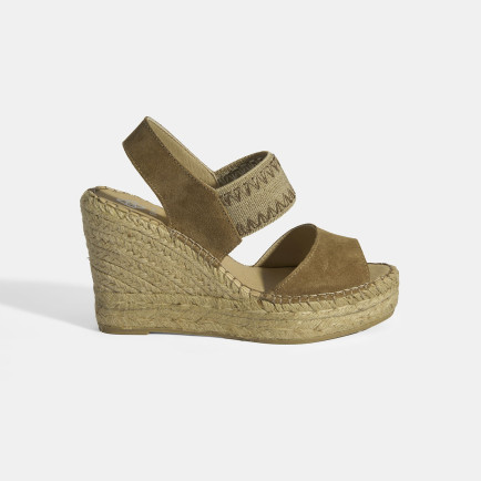 Bej Kadın Lastik Bantlı Slingback Dolgu Topuklu Süet Espadril