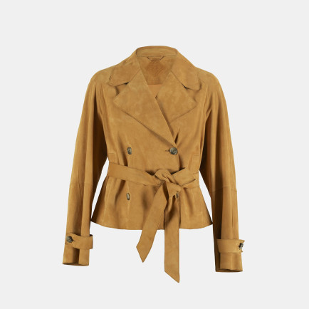 Limited Edition Kadın Turuncu Belden Bağlamalı Süet  Kısa Trençkot