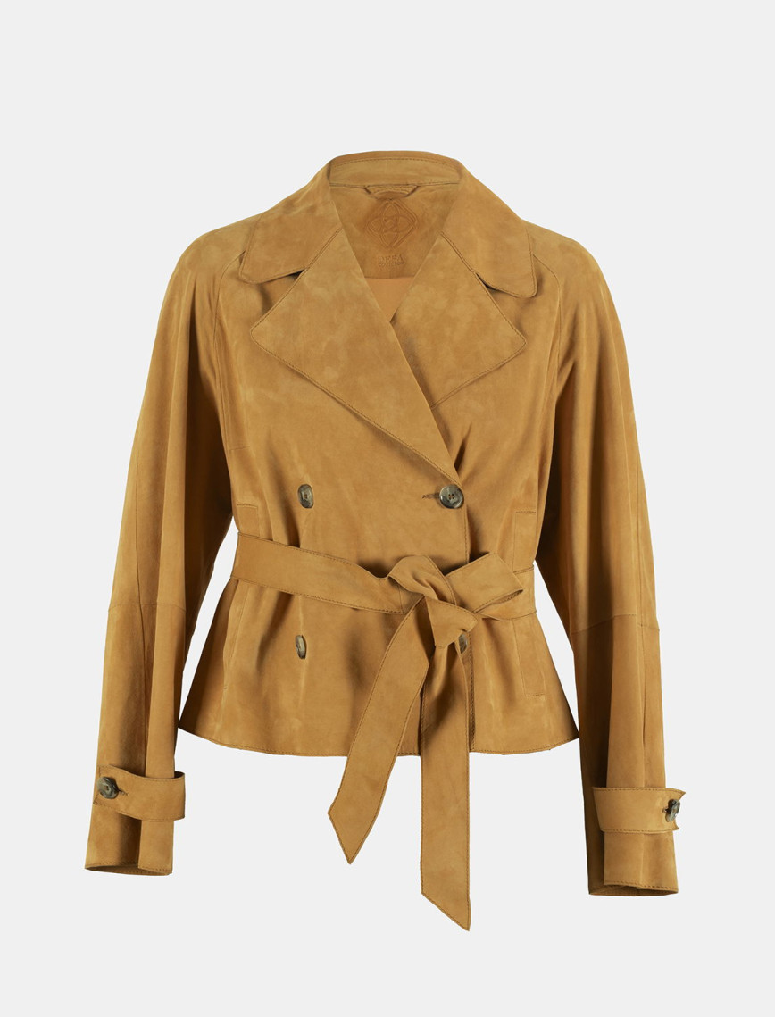 Limited Edition Kadın Turuncu Belden Bağlamalı Süet Kısa Trençkot Limited Edition Kadın Turuncu Belden Bağlamalı Süet Kısa Trençkot