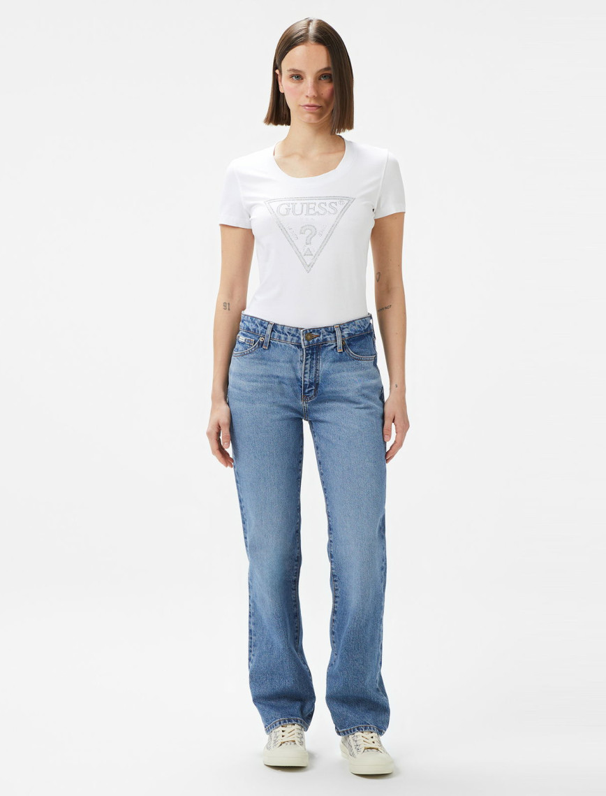 Guess Shiny Triangle Mid Organic Stretch 180 Kadın Beyaz T-Shirt Guess Shiny Triangle Mid Organic Stretch 180 Kadın Beyaz T-Shirt