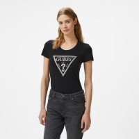 Guess Shiny Triangle Mid Organic Stretch 180 Kadın Siyah T-Shirt Guess Shiny Triangle Mid Organic Stretch 180 Kadın Siyah T-Shirt