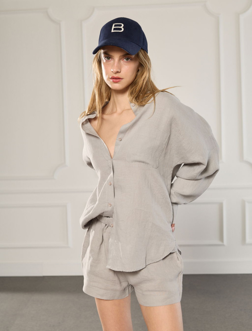 %100 Keten Oversize Gömlek