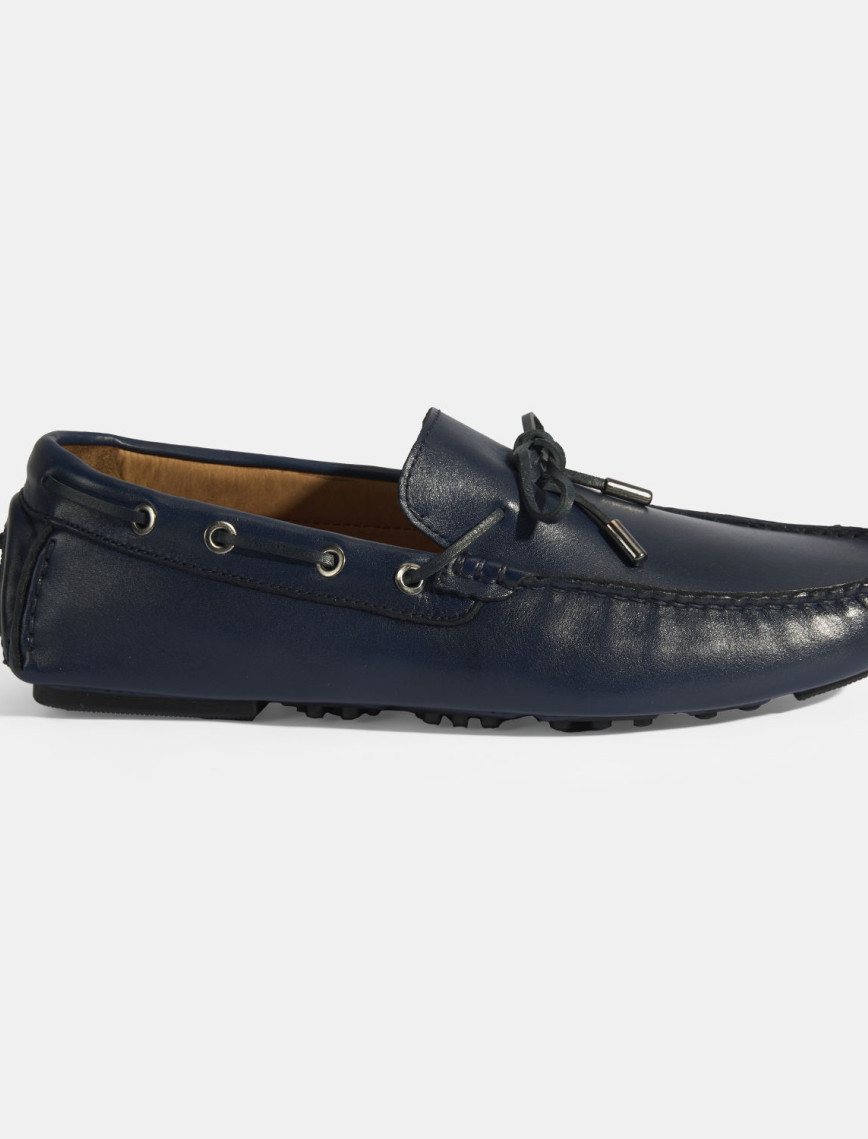 Erkek Siyah Bağcık Detaylı Slip-On Deri Loafer Erkek Siyah Bağcık Detaylı Slip-On Deri Loafer