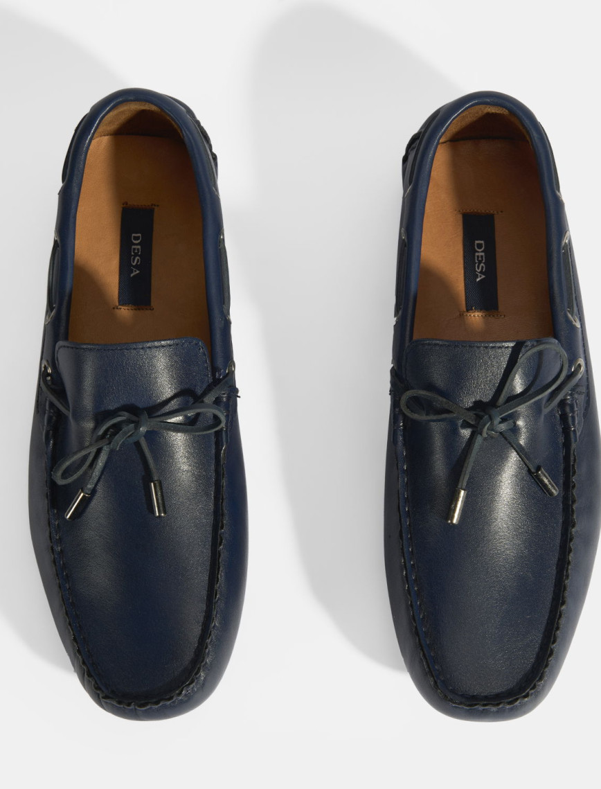 Erkek Lacivert Bağcık Detaylı Slip-On Deri Loafer Erkek Lacivert Bağcık Detaylı Slip-On Deri Loafer