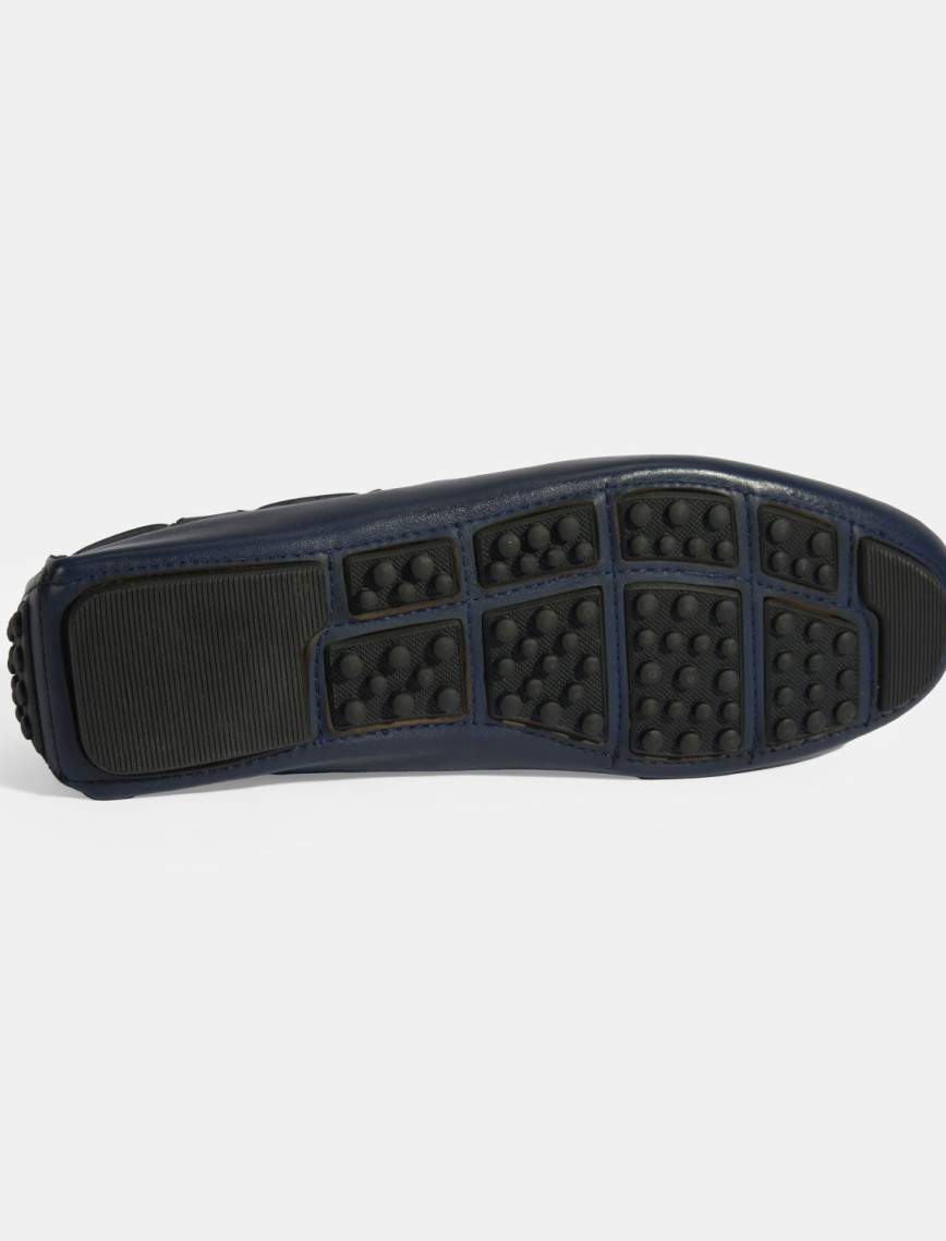 Erkek Lacivert Bağcık Detaylı Slip-On Deri Loafer Erkek Lacivert Bağcık Detaylı Slip-On Deri Loafer