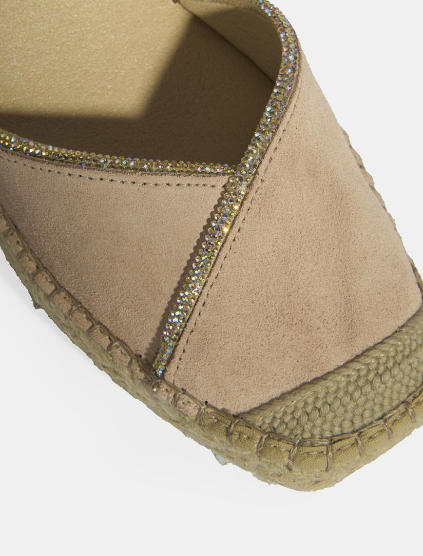 Pudra Kadın Toka Aksesuarlı Taş Detaylı Dolgu Topuklu Süet Espadril Pudra Kadın Toka Aksesuarlı Taş Detaylı Dolgu Topuklu Süet Espadril