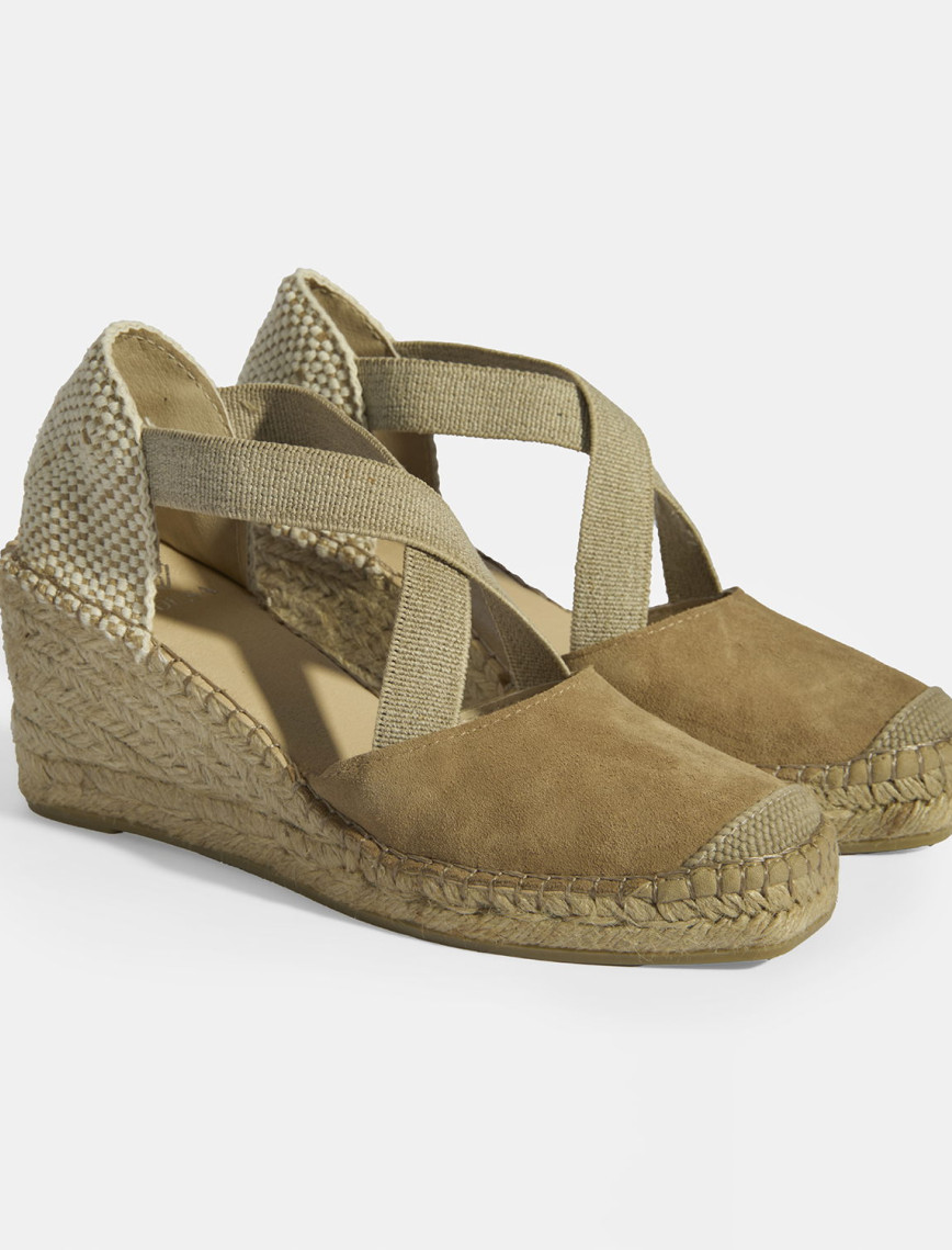 Bej Kadın Lastik Bantlı Dolgu Topuklu Süet Espadril Bej Kadın Lastik Bantlı Dolgu Topuklu Süet Espadril