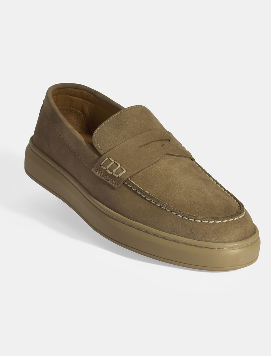 Erkek Bej Slip-On Nubuk Deri Loafer Erkek Bej Slip-On Nubuk Deri Loafer