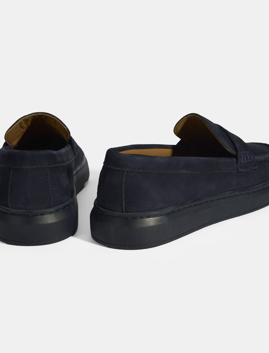 Erkek Lacivert Slip-On Nubuk Deri Loafer Erkek Lacivert Slip-On Nubuk Deri Loafer