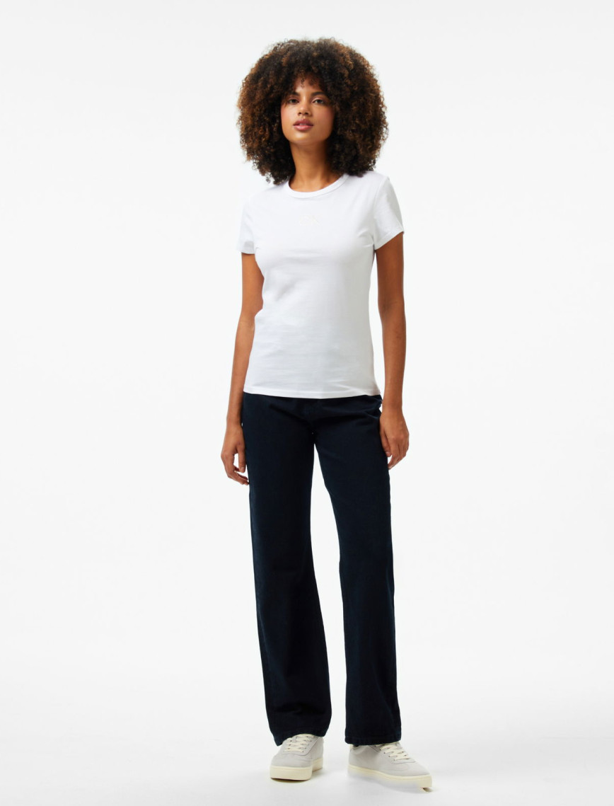 Calvin Klein Satin Slim Kadın Beyaz T-Shirt Calvin Klein Satin Slim Kadın Beyaz T-Shirt