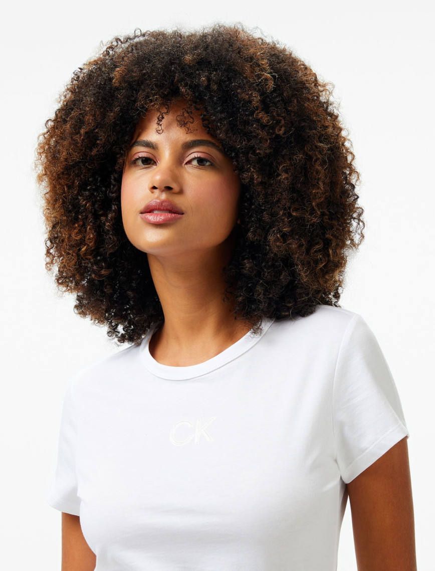 Calvin Klein Satin Slim Kadın Beyaz T-Shirt Calvin Klein Satin Slim Kadın Beyaz T-Shirt