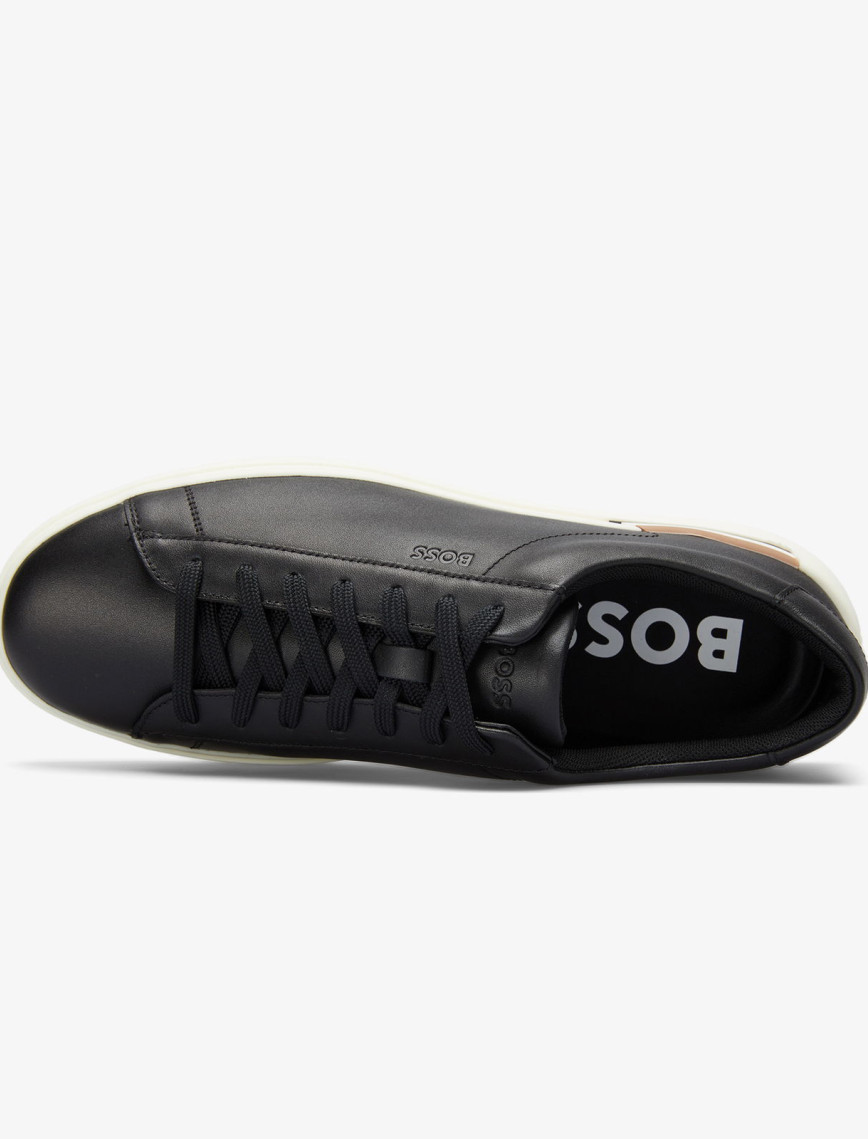 Boss Leather Cupsole Trainers With Signature Stripe And Logo Erkek Siyah Sneaker Boss Leather Cupsole Trainers With Signature Stripe And Logo Erkek Siyah Sneaker