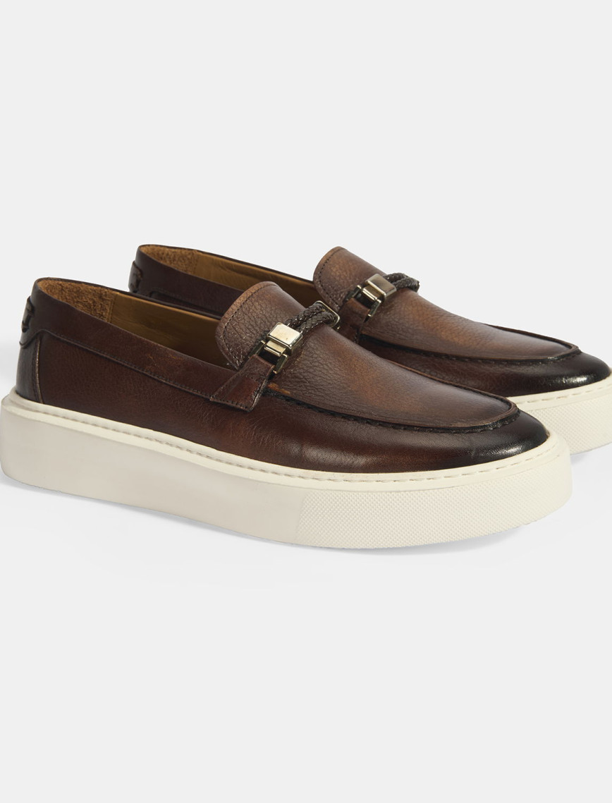 Erkek Taba Toka Aksesuarlı Deri Loafer