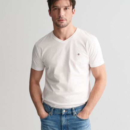 GANT Erkek Beyaz Slim Fit V Yaka T-Shirt GANT Erkek Beyaz Slim Fit V Yaka T-Shirt