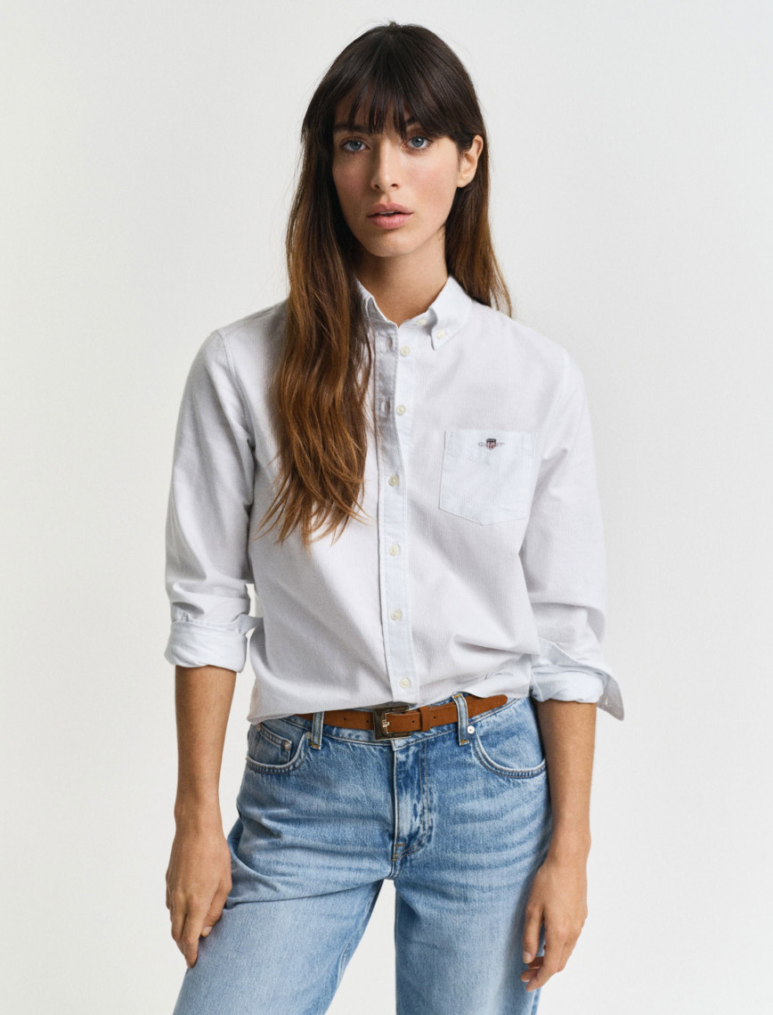 GANT Kadın Sarı Regular Fit Düğmeli Yaka Çizgili Gömlek GANT Kadın Sarı Regular Fit Düğmeli Yaka Çizgili Gömlek