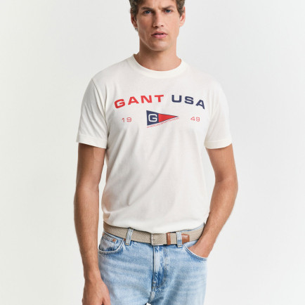 GANT Erkek Krem Regular Fit Bisiklet Yaka Logolu T-Shirt GANT Erkek Krem Regular Fit Bisiklet Yaka Logolu T-Shirt