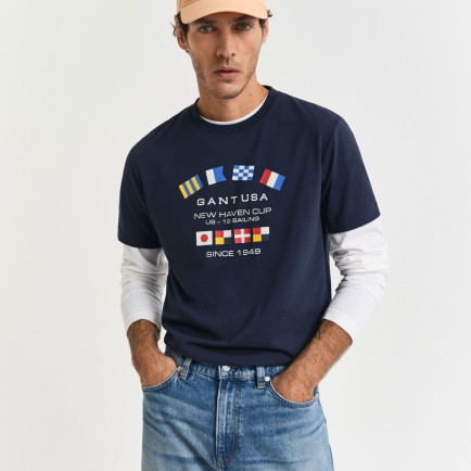 GANT Erkek Lacivert Regular Fit Bisiklet Yaka Logolu T-Shirt GANT Erkek Lacivert Regular Fit Bisiklet Yaka Logolu T-Shirt