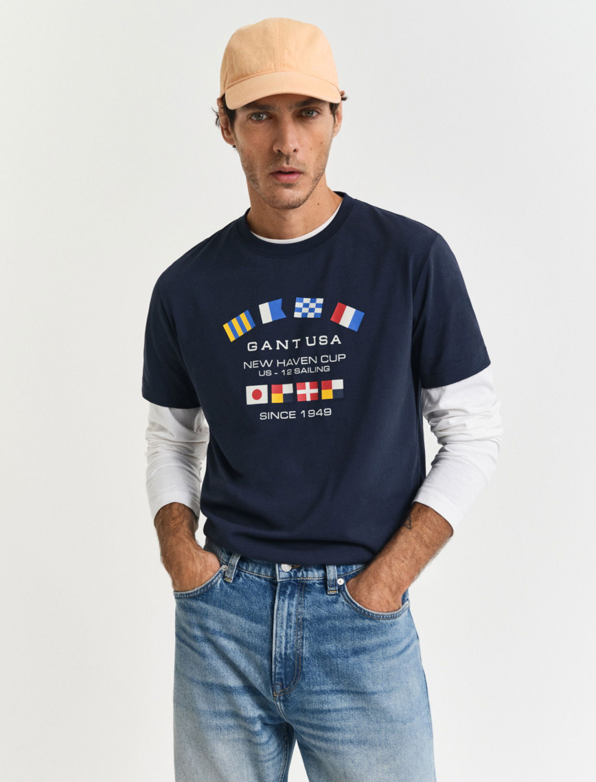 GANT Erkek Krem Regular Fit Bisiklet Yaka Logolu T-Shirt GANT Erkek Krem Regular Fit Bisiklet Yaka Logolu T-Shirt