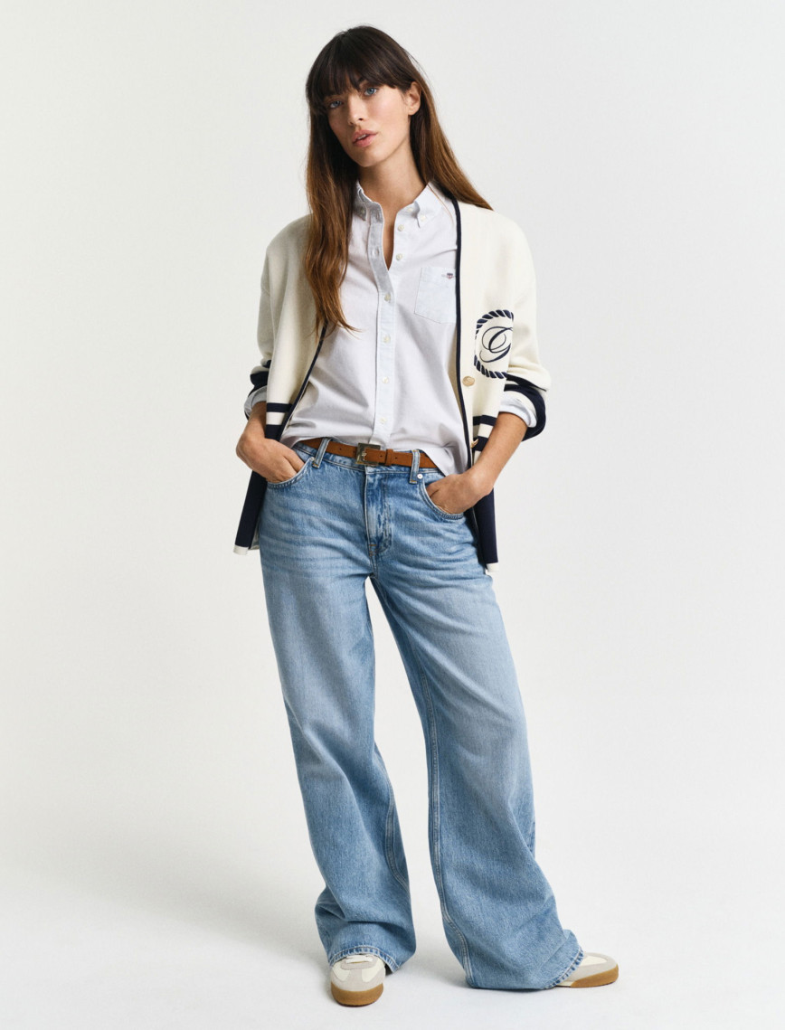 GANT Kadın Mavi Regular Fit Düğmeli Yaka Çizgili Gömlek GANT Kadın Mavi Regular Fit Düğmeli Yaka Çizgili Gömlek