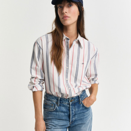GANT Kadın Krem Relaxed Fit Klasik Yaka Çizgili Gömlek GANT Kadın Krem Relaxed Fit Klasik Yaka Çizgili Gömlek