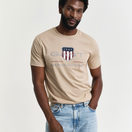 GANT Erkek Bej Regular Fit Bisiklet Yaka Logolu T-Shirt GANT Erkek Bej Regular Fit Bisiklet Yaka Logolu T-Shirt