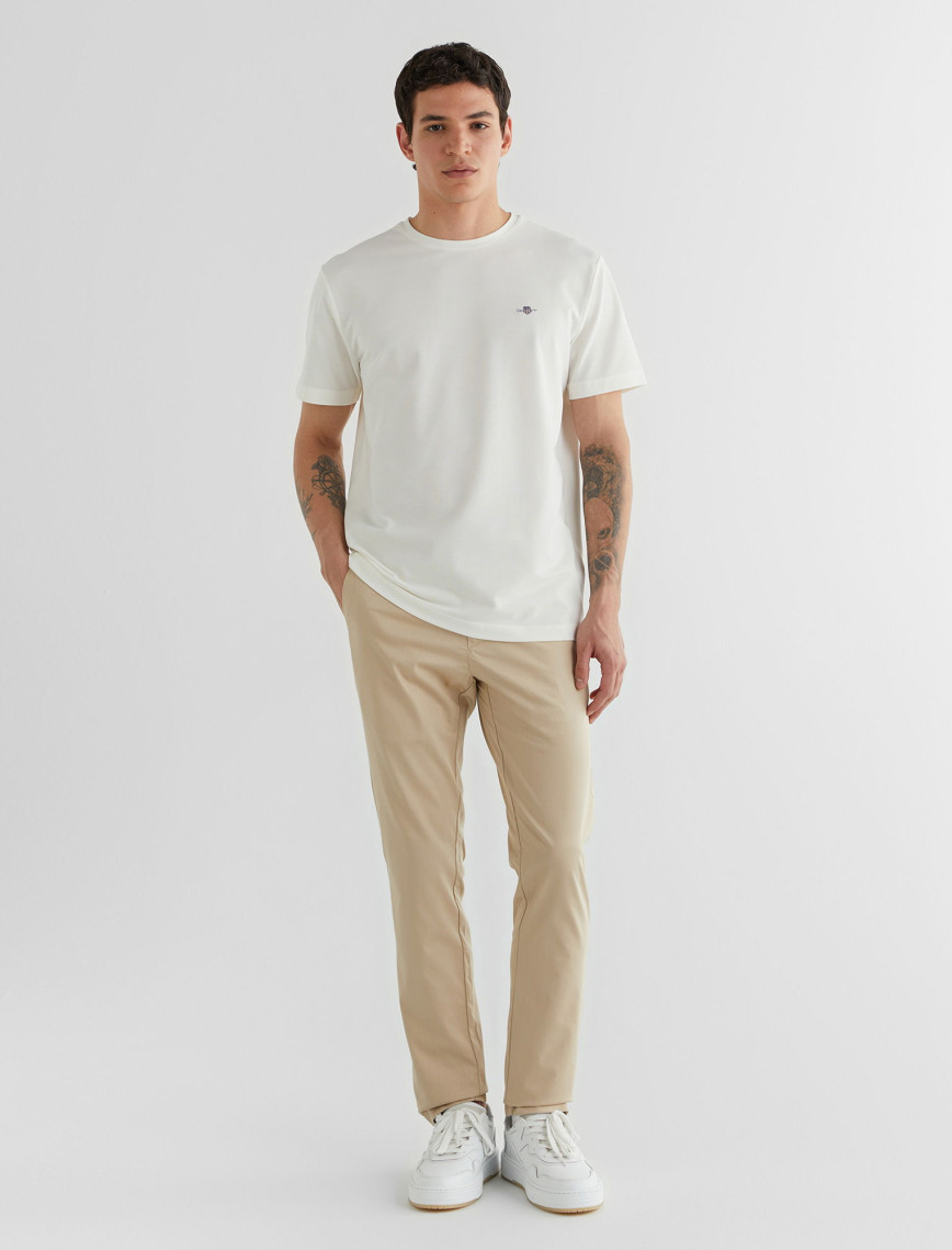 GANT Erkek Krem Regular Fit Bisiklet Yaka T-Shirt