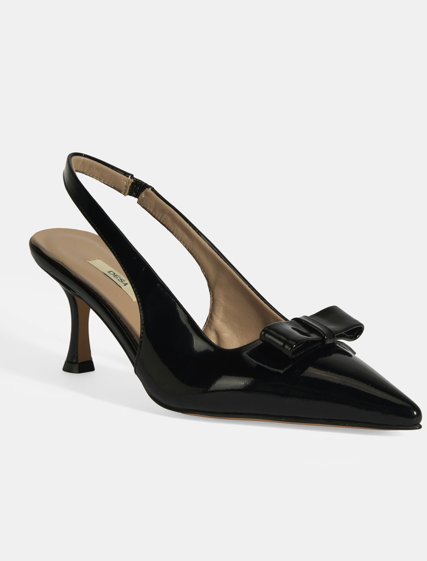 Kadın Siyah Fiyonk Detaylı Rugan Topuklu Klasik Ayakkabı Kadın Siyah Fiyonk Detaylı Rugan Topuklu Klasik Ayakkabı