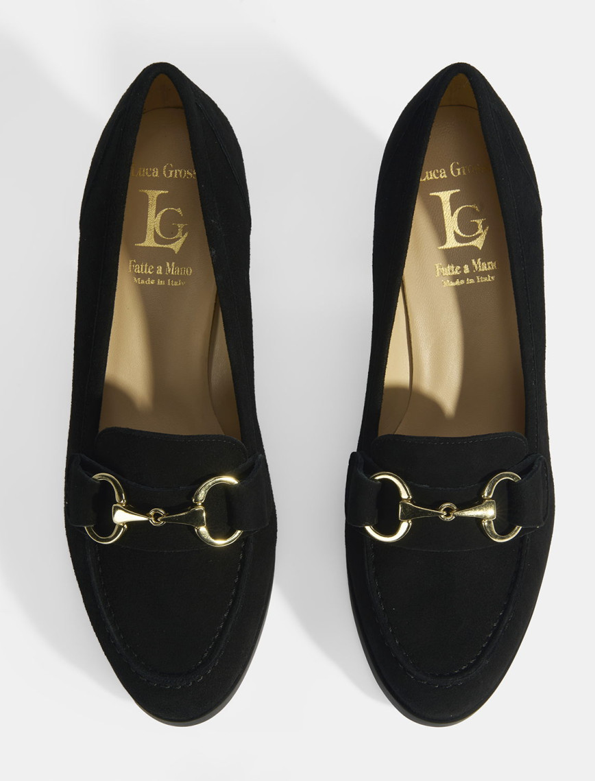 Luca Grossi Kadın Siyah Metal Aksesuarlı Süet Topuklu Loafer Luca Grossi Kadın Siyah Metal Aksesuarlı Süet Topuklu Loafer