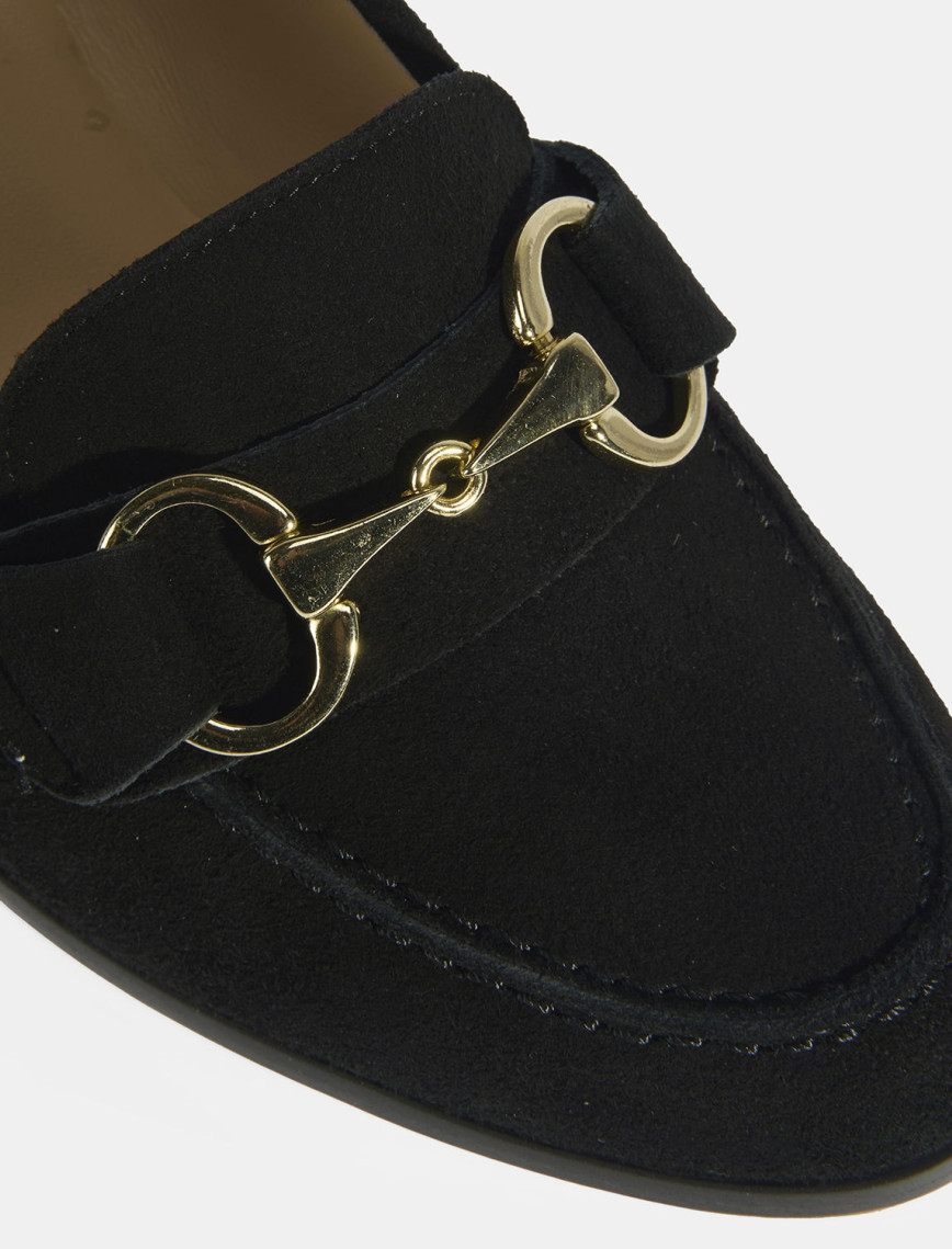 Luca Grossi Kadın Siyah Metal Aksesuarlı Süet Topuklu Loafer Luca Grossi Kadın Siyah Metal Aksesuarlı Süet Topuklu Loafer