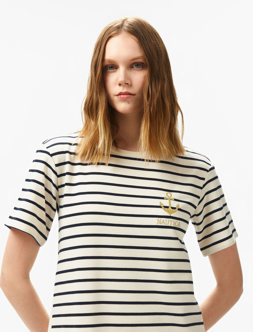 Nautica Kadın Beyaz Regular Fit Çizgili Elbise Nautica Kadın Beyaz Regular Fit Çizgili Elbise