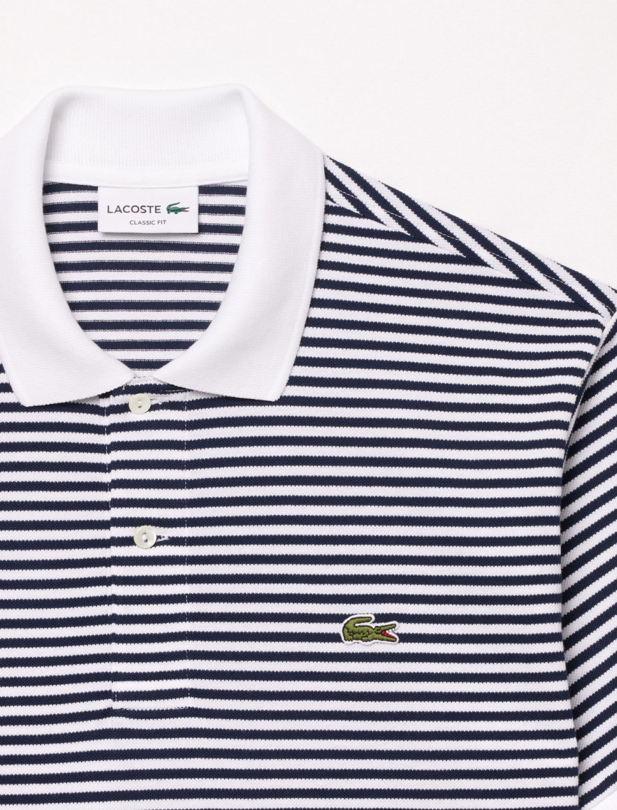 Lacoste L.12.12 Erkek Classic Fit Çizgili Beyaz Polo Lacoste L.12.12 Erkek Classic Fit Çizgili Beyaz Polo