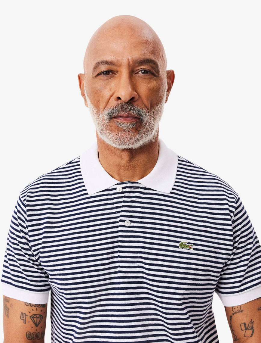 Lacoste L.12.12 Erkek Classic Fit Çizgili Beyaz Polo Lacoste L.12.12 Erkek Classic Fit Çizgili Beyaz Polo