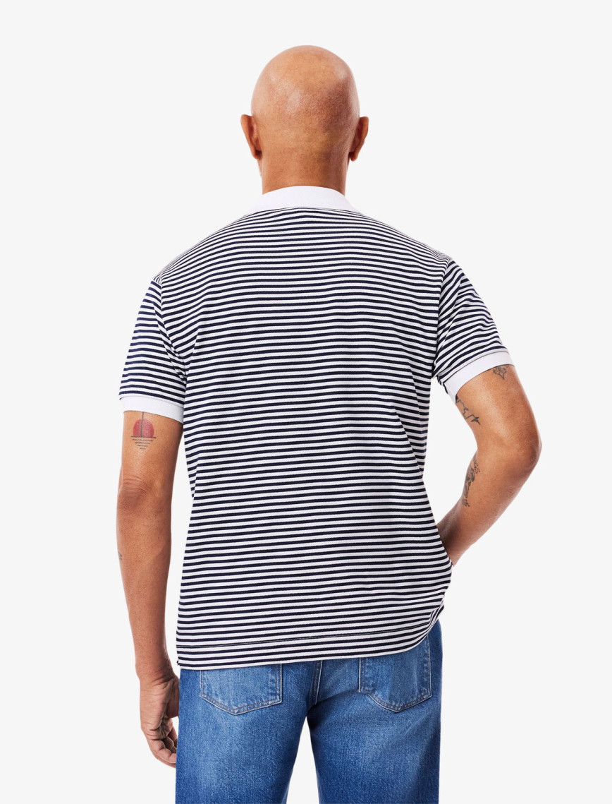 Lacoste L.12.12 Erkek Classic Fit Çizgili Beyaz Polo Lacoste L.12.12 Erkek Classic Fit Çizgili Beyaz Polo