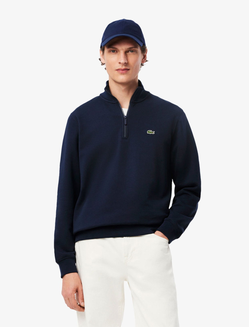 Lacoste Erkek Classic Fit Yarım Fermuarlı Beyaz Sweatshirt