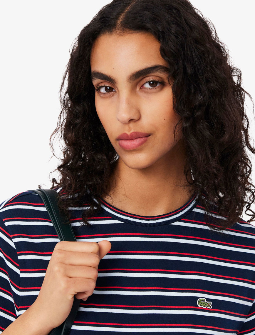 Lacoste Kadın Regular Fit Bisiklet Yaka Çizgili Lacivert T-Shirt Lacoste Kadın Regular Fit Bisiklet Yaka Çizgili Lacivert T-Shirt