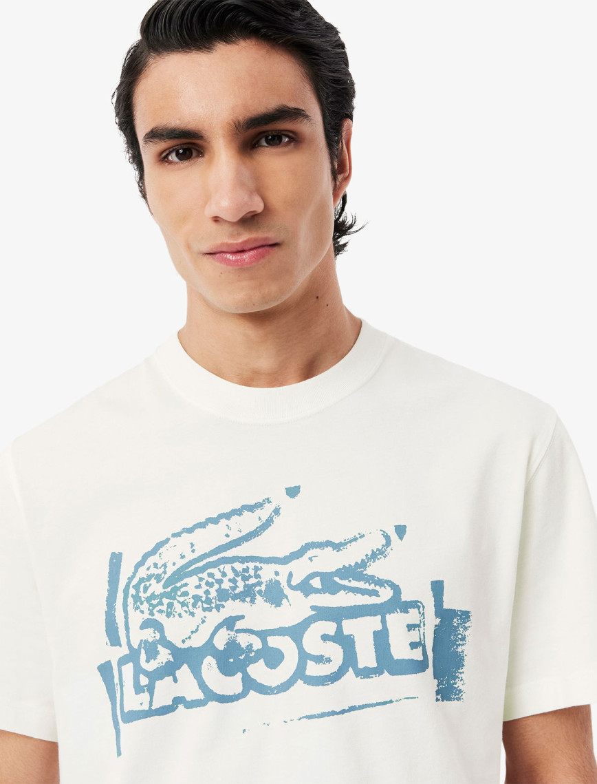 Lacoste Erkek Classic Fit Bisiklet Yaka Baskılı Beyaz T-Shirt Lacoste Erkek Classic Fit Bisiklet Yaka Baskılı Beyaz T-Shirt