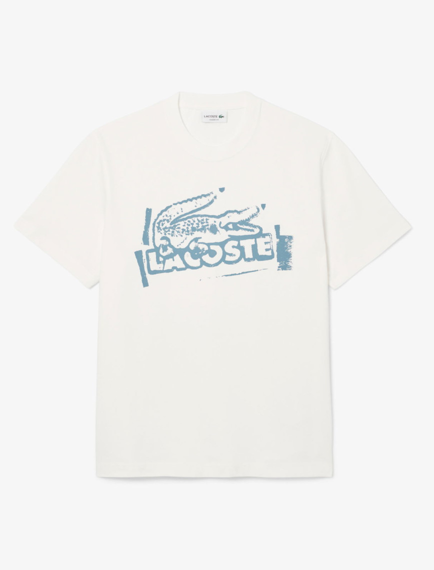 Lacoste Erkek Classic Fit Bisiklet Yaka Baskılı Beyaz T-Shirt Lacoste Erkek Classic Fit Bisiklet Yaka Baskılı Beyaz T-Shirt
