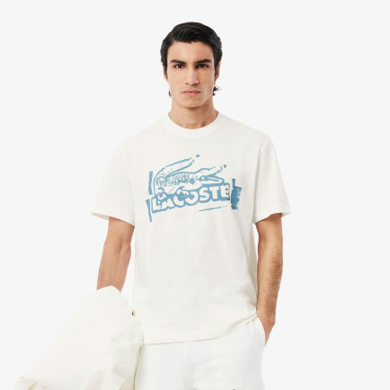Lacoste Erkek Classic Fit Bisiklet Yaka Baskılı Beyaz T-Shirt Lacoste Erkek Classic Fit Bisiklet Yaka Baskılı Beyaz T-Shirt