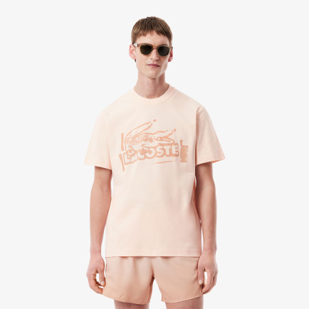 Lacoste Erkek Classic Fit Bisiklet Yaka Baskılı Pembe T-Shirt Lacoste Erkek Classic Fit Bisiklet Yaka Baskılı Pembe T-Shirt