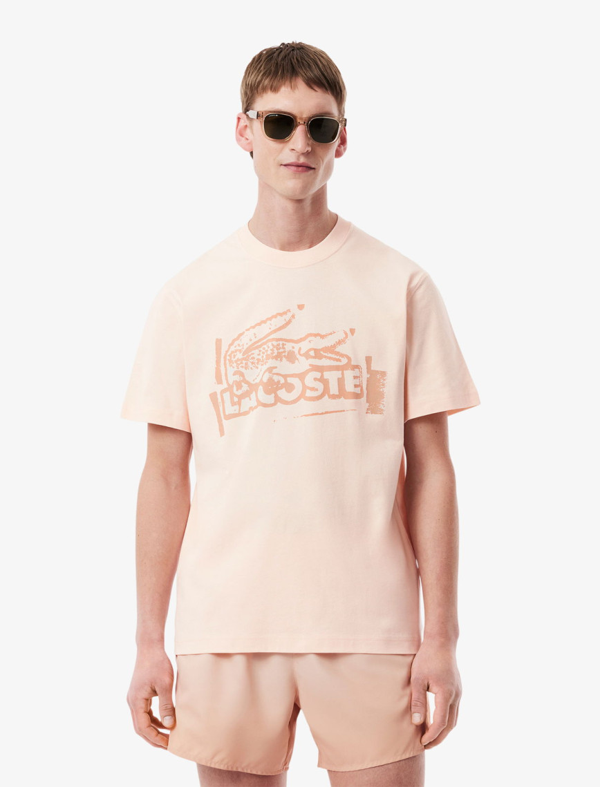 Lacoste Erkek Classic Fit Bisiklet Yaka Baskılı Pembe T-Shirt Lacoste Erkek Classic Fit Bisiklet Yaka Baskılı Pembe T-Shirt