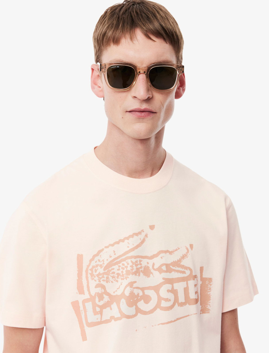 Lacoste Erkek Classic Fit Bisiklet Yaka Baskılı Pembe T-Shirt Lacoste Erkek Classic Fit Bisiklet Yaka Baskılı Pembe T-Shirt