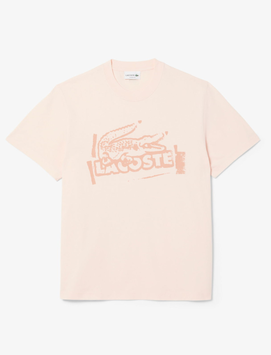 Lacoste Erkek Classic Fit Bisiklet Yaka Baskılı Pembe T-Shirt Lacoste Erkek Classic Fit Bisiklet Yaka Baskılı Pembe T-Shirt