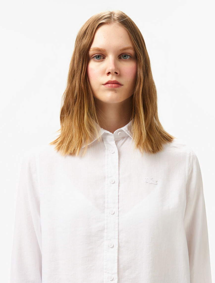 Lacoste Kadın Relaxed Fit Keten Beyaz Gömlek Lacoste Kadın Relaxed Fit Keten Beyaz Gömlek