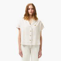 Lacoste Kadın Regular Fit Kısa Kollu Çizgili Keten Bej Gömlek Lacoste Kadın Regular Fit Kısa Kollu Çizgili Keten Bej Gömlek